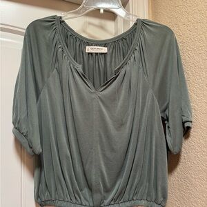Lucky Brand Green Ruched Short Sleeve Blouse
